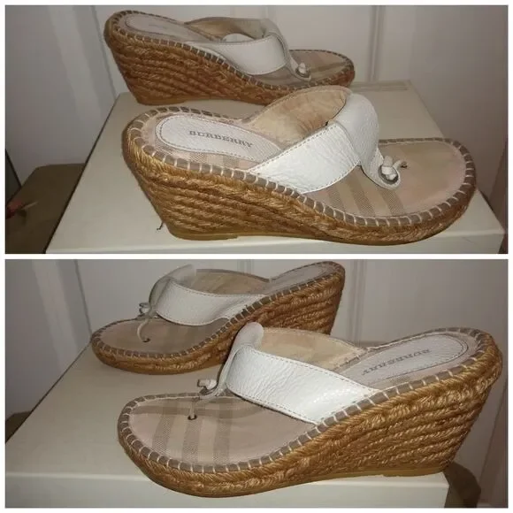 Burberry white wedge thong sandles sz 6 - Picture 1 of 6
